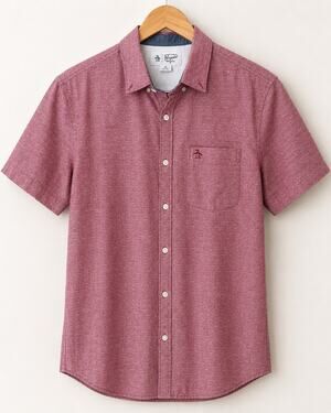 Original Penguin Munsingwear Men’s Medium Red Chambray  Short Sleeve Button up